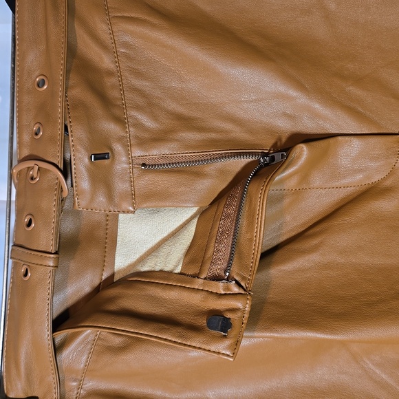 NWT Womens Tan Faux Leather Wide Leg Pant - Picture 5 of 7